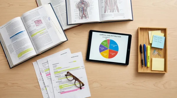 Clinicians reviewing notes and treatment planning materials together